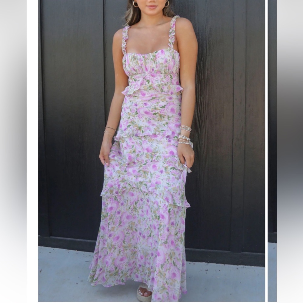 Astr Pink and Purple Ruffled Tiered Maxi Dress